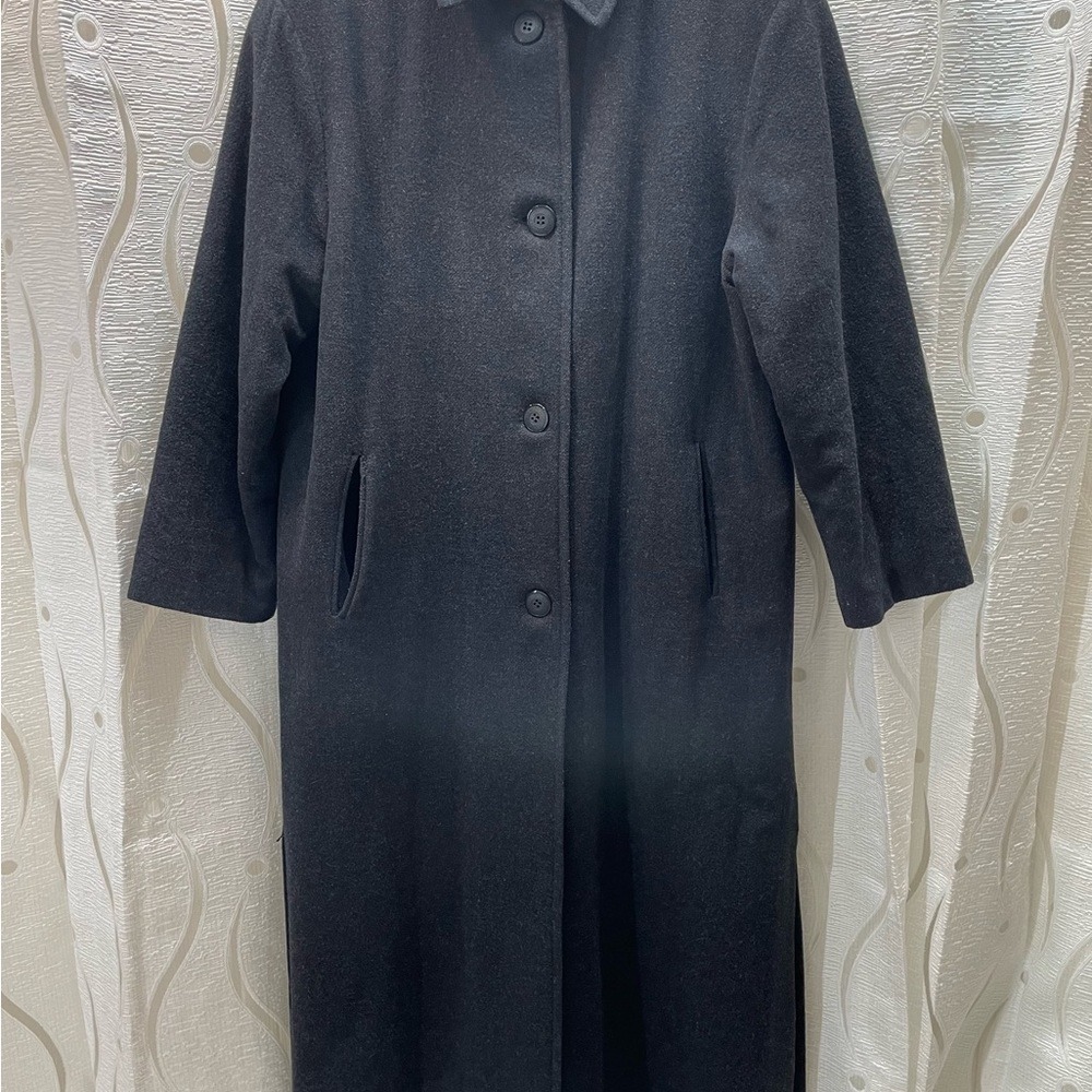 Novelti Wool Cashmere‎ Blend Long Overcoat Charcoal Grey Button Front Car Coat